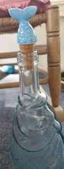 Italian Aqua Blue Fish Shaped Wine Bottle 13&Prime; VTG Glass With Fish Tail Cork EUC