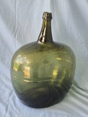 Huge 18.5&Prime; Vintage Demijohn Jug Green Glass Italian Wine Bottle Mid Century MCM
