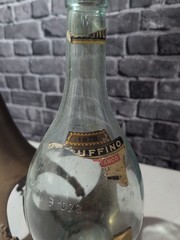Vintage India Brass Italia Glass Bottle Wine Rum Liquor Decanter Bar Decor O7