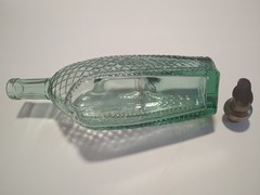 Vintage Wine Bottle Decanter Basket Pattern Greenish Hue Hand Blown