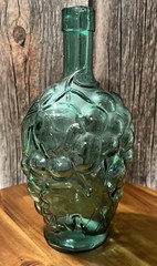 Clear Blue Green Grape Vineyard Design Wine Bottle 9” tall Rare Vintage