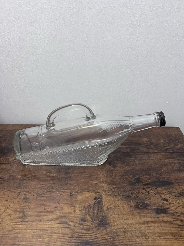 London Winery Horizontal Glass Wine Bottle & Screw Cap Handle Empty VTG