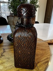VTG Barware Leather Covered Wrapped Spanish Wine Decanter Wine Bottle 8.5 in