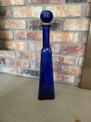 Cobalt Blue Triangle Vintage 17 » tall wine or water bottle w/glass cork stopper