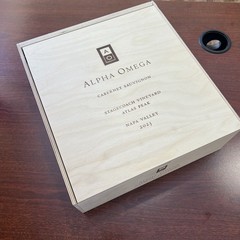 ALPHA OMEGA WOODEN WINE BOX – STAGECOACH VINEYARD – 2023 – RARE