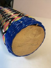 Vintage Woven Plastic Wine Bottle Art with Lid Spain 15&Prime; Tall Retro