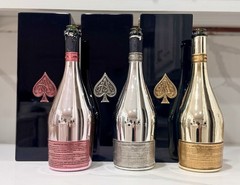 ACE OF SPADES Armand de Brignac 3 Empty Champagne Bottle & Box Pink Silver Gold