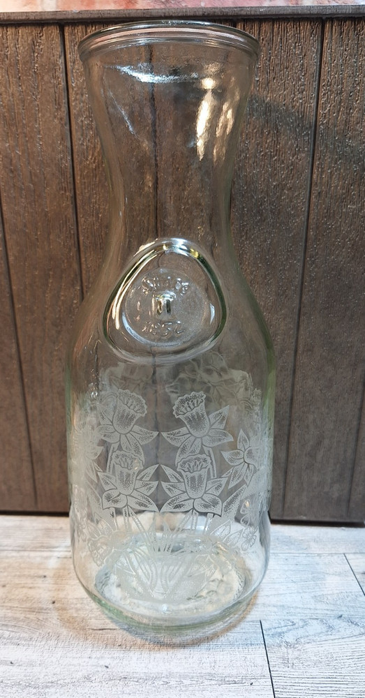 Vintage 1990 Floral Etched Norman Kosarin Carafe Paul Masson Vineyards Daffodil