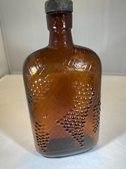 Antique 1930’s? Amber/Brown Embossed Grape Pint Wine Bottle