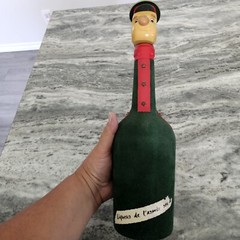 VTG French « Liqueur de L&rsquo;Armee Rouge » Bottle Flock w/ Soldier Wood Head Stopper