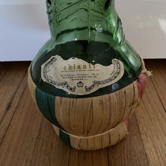 Vtg Empoli 34” Tall Glass Green Bottle Italy Chianti Swirl Cork Label Basket