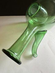 Vintage Hand Blown Green Glass Wine Bottle Decanter W/ Ice Chamber & Cork