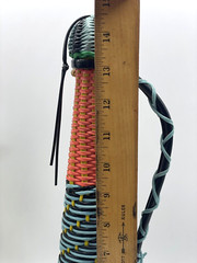 Vintage Plastic Colorful Wicker Wrapped Wine Bottle Decanter Made in Spain 14.5&Prime;