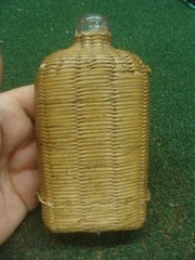 Old Wicker Wrapped Flat Bottle Vintage 6&Prime; No Cork Rustic Antique Whiskey Flask