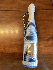Vintage Glass Wine Bottle Blue Wicker Wrapped w Lid Spanish Spain Bar Décor ‘64