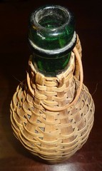 Vintage 17&Prime; Tall Rattan / Wicker Wrapped Green Demijohn Wine Bottle
