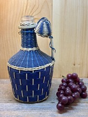 Vintage Blue Woven Wine Bottle Jug with Lid Wrapped-Albania