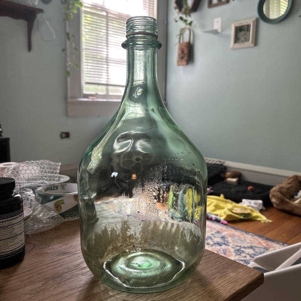 Vintage Demijohn Glass Bottle Vase Aqua/Green Glass Jug 12.5”