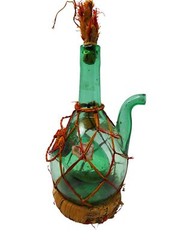 Vintage 1950s attoria di matalto Italian Green Glass Wine Carafe With Wicker & S