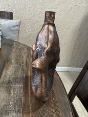 KINDZMARAULI GEORGIAN CERAMIC CLAY FISH SHAPED EMPTY RED WINE BOTTLE BRONZE