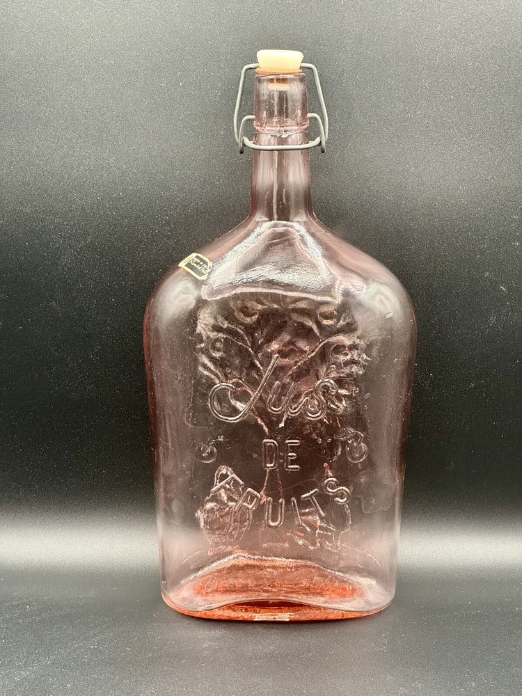 VTG Jus De Fruits Large Pink Glass Wine/Liquor Bottle w Original Rosenthal Label