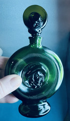 Vintage French DECO Emerald Green Wine Bottle/ Stopper MONTESQUIOU signed empty