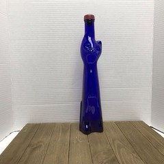 Happy Cat Cobalt Blue Glass Mosel Reisling Rheinhessen Wine Bottle 13&Prime;