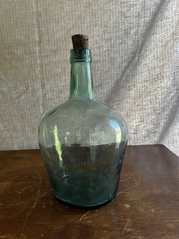 Vintage French Viresa Bottle Demijohn Wine Jug Spain 12&Prime; Green Glass