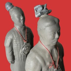 SET OF 2 VINTAGE TERRACOTTA WARRIOR WINE BOTTLES
