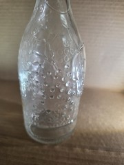 Vintage Spanish Green Tint Glass Wine Bottle 12in Embossed Grape Vines