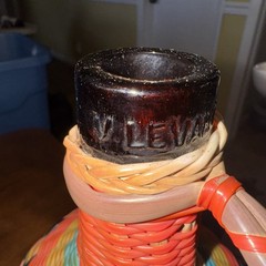 Vintage Scoubidou Woven Colorful V Levante brown Wine Bottle Spain Boho