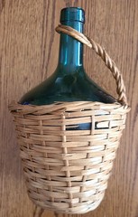 Vintage VIRESA Wicker Wrapped Demijohn Green Glass Wine Bottle 11 Inches Tall