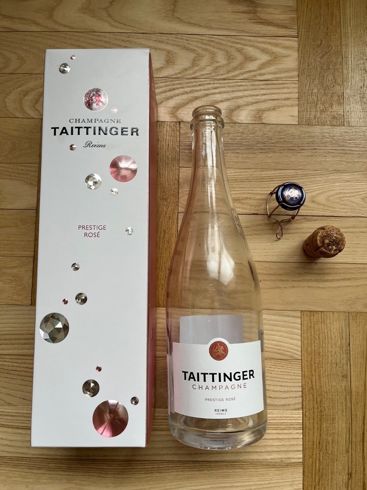 Champagne TAITTINGER Rose bottle empty, card box, cork and metal cork