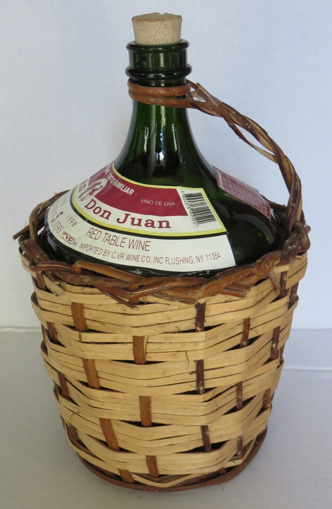 DON JUAN DEMIJOHN JEROBOAM 5 LITRES WICKER WRAPPED GREEN BOTTLE CORKED