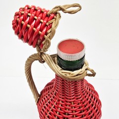 Vintage Scoubidou? Red Wine Bottle Plastic Woven Wicker