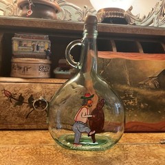 Hand Painted Winter 1.5 Liters Glass Jug Wine Bottle Folk Art ( set of 2 )
