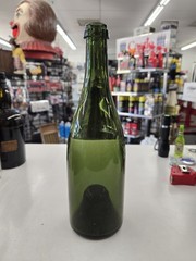 Vintage Hand Blown Dark Green Glass Wine Bottle In Good Condition