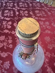 Vtg Round Bottom Glass Boiling Flask/Wine Bottle Wrapped Stem & Original CorkJUB