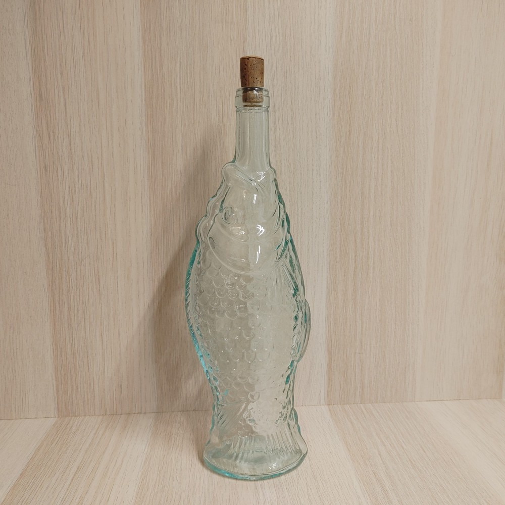 Vintage Glass Fish Shaped Bottle Light Blue 13.5&Prime; Tall