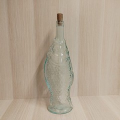 Vintage Glass Fish Shaped Bottle Light Blue 13.5&Prime; Tall