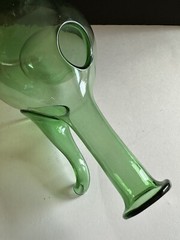 Vintage Hand Blown Green Glass Wine Bottle Decanter W/ Ice Chamber & Cork