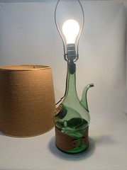 Hand Blown Lamp•Green Glass Wine Bottle Decanter With Chiller•Shade NOT Included