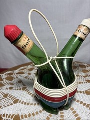 Vintage Chianti Wine Bottles Italy Green Multi-Color Decorative Basket Set