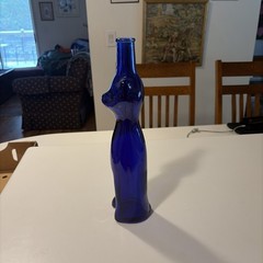 Royal Blue Happy Cat Wine Bottle RHEINHESSEN-RIESLING Cobalt Blue 13&Prime;T Empty