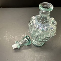 Vintage Green Glass Standing Grape Bunch Wine Bottle W/Glass Lid EMPTY BEAUTIFUL