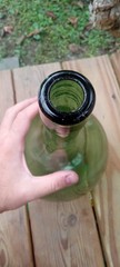 Antique Hand Blown Round Bottom Green Glass Wine Bottle