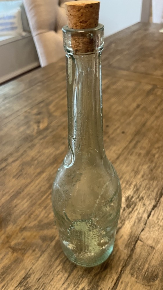 Vintage Green Aqua Glass Wine Decanter Grape Leaves w/ Cork
