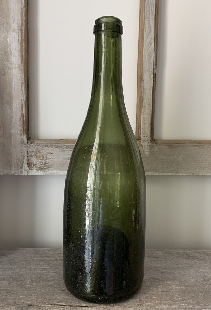 Antique Vintage Green Blown Champagne Wine Bottle Old Coastal Farmhouse