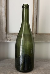 Antique Vintage Green Blown Champagne Wine Bottle Old Coastal Farmhouse
