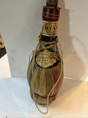 VINTAGE Empty 1951 Chianti Wine Bottle With Rattan Wrap Pint Bottle!